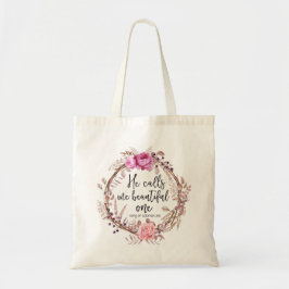 Hij noemt me een mooie, Floral Wreath Canvas tas