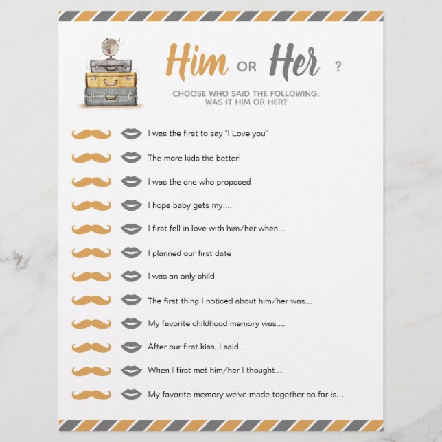 Hij of haar Travel Theme Shower Game (Voorkant)