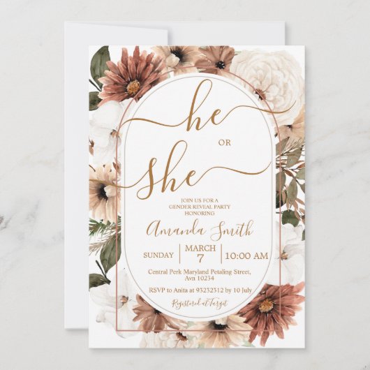 Hij of zij Arch Boho Floral Gender Reopenbaart zic Kaart (Voorkant)