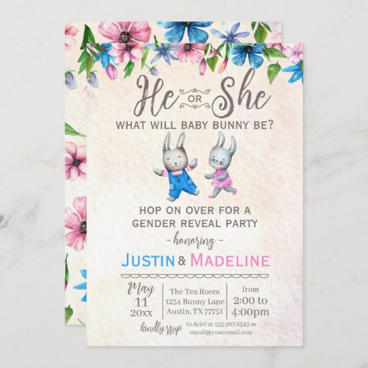 Hij of zij Baby Bunny Gender Reopenbaart zich Kaart (Voorkant / Achterkant)