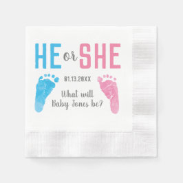 Hij of zij Baby Gender Reveal Footprints Party Servet
