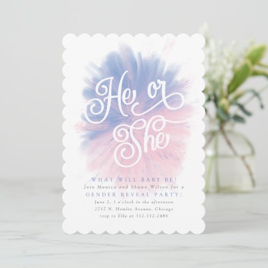 Hij of zij Baby Gender Reveal Party Bomb Invitatio Kaart (Staand voorkant)