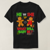 Hij of zij Baby Gingerbrood Cookie Gender onthulli T-shirt (Design voorkant)