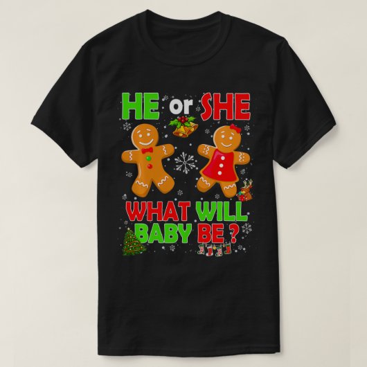 Hij of zij Baby Gingerbrood Cookie Gender onthulli T-shirt (Design voorkant)