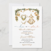 Hij of zij Baby Kleding Gouden Kerst Genderonthull Kaart (Voorkant)