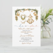 Hij of zij Baby Kleding Gouden Kerst Genderonthull Kaart (Staand voorkant)