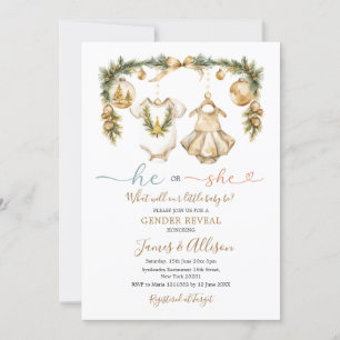 Hij of zij Baby Kleding Gouden Kerst Genderonthull Kaart