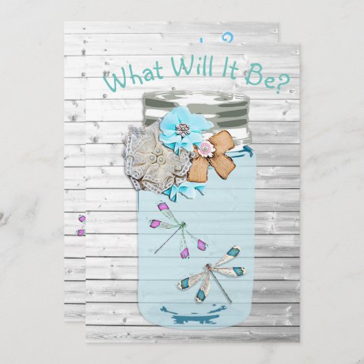 Hij of zij, Baby shower Gender Reveal Dragonfly Kaart (Voorkant / Achterkant)