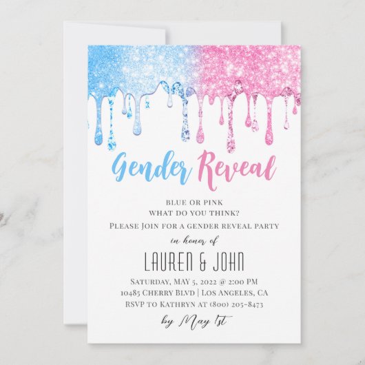 Hij of zij Ballon Gender Reopenbaart Uitnodiging (Voorkant)