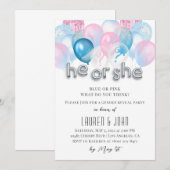 Hij of zij Ballon Gender Reopenbaart Uitnodiging (Voorkant / Achterkant)