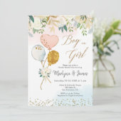 Hij of zij Ballon Gender Reopenbaart Uitnodiging (Staand voorkant)