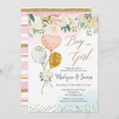 Hij of zij Ballon Gender Reopenbaart Uitnodiging (Voorkant / Achterkant)