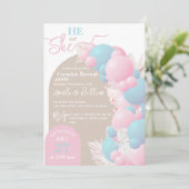 Hij of Zij Ballon Modern Gender reveal party Kaart (Staand voorkant)