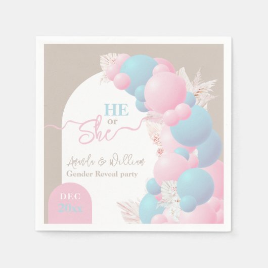 Hij of Zij Ballon Modern Gender reveal party Servet (Voorkant)