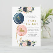 Hij of Zij Ballonnen Geslacht Onthullen Uitnodigin Kaart (Staand voorkant)