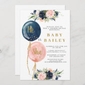 Hij of Zij Ballonnen Geslacht Onthullen Uitnodigin Kaart (Voorkant / Achterkant)