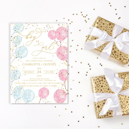 Hij of zij ballonnen Geslacht onthullen Uitnodigin Kaart