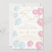 Hij of zij ballonnen Geslacht onthullen Uitnodigin Kaart (Voorkant)