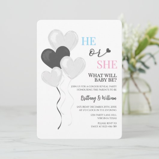 Hij of zij ballonthema minimalistische genderonthu kaart (Staand voorkant)