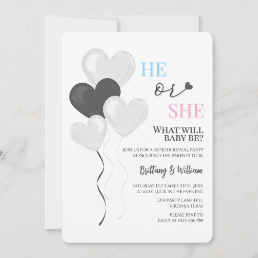 Hij of zij ballonthema minimalistische genderonthu kaart (Voorkant)