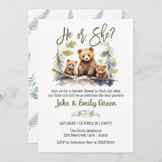 Hij of zij Beer Geslacht onthullen kleine welp Kaart (Voorkant / Achterkant)