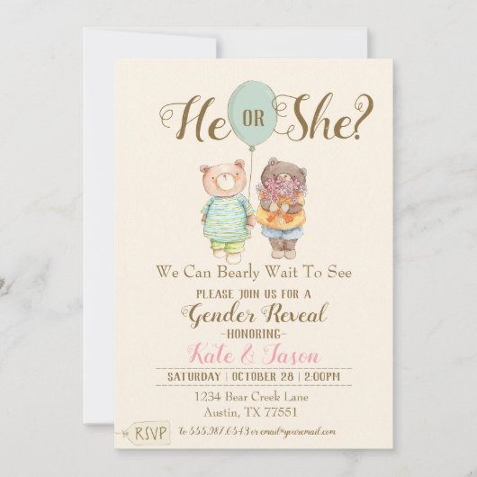 Hij of zij Beer Geslacht onthullen Waterverf Schat Kaart (Voorkant)