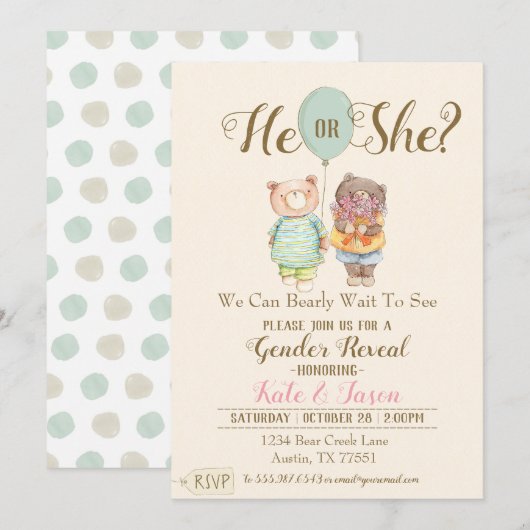 Hij of zij Beer Geslacht onthullen Waterverf Schat Kaart (Voorkant / Achterkant)