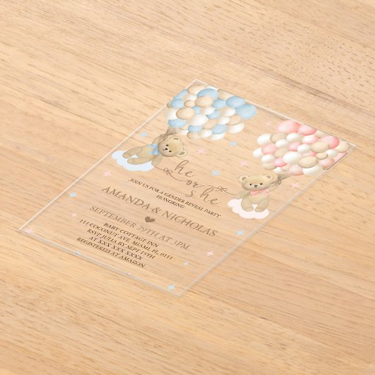 Hij of zij Beer geslachtsonthulling Acryl Uitnodigingen (Laagn)