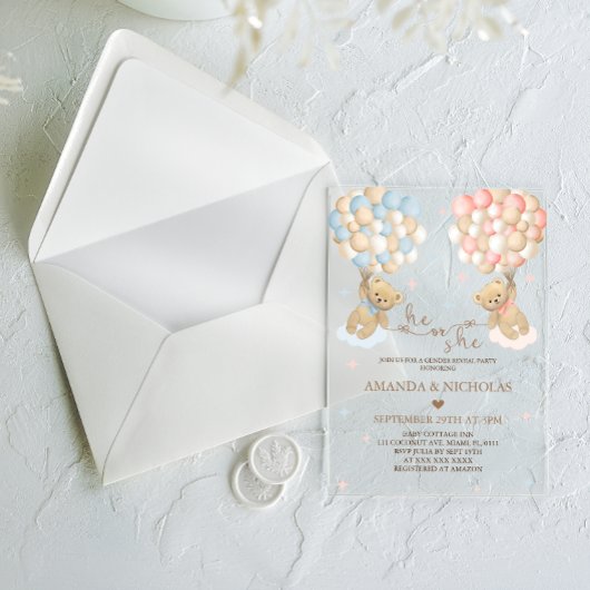 Hij of zij Beer geslachtsonthulling Acryl Uitnodigingen