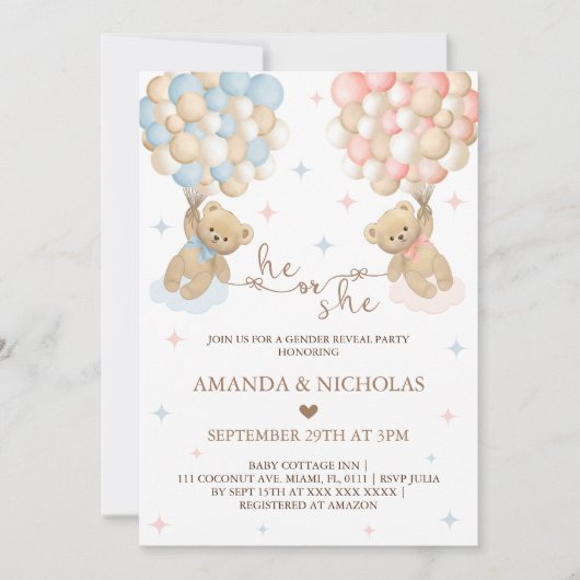 Hij of zij Beer thema genderonthulling Kaart (Voorkant)