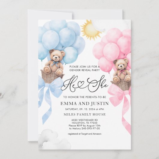 Hij of zij Beer uitnodiging, gender reveal Kaart (Voorkant)