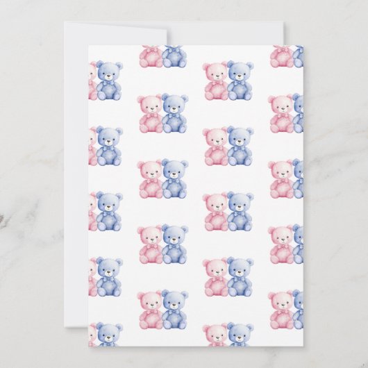Hij of zij Blauw en Roze Beer Gender Reveal Party Kaart (Achterkant)