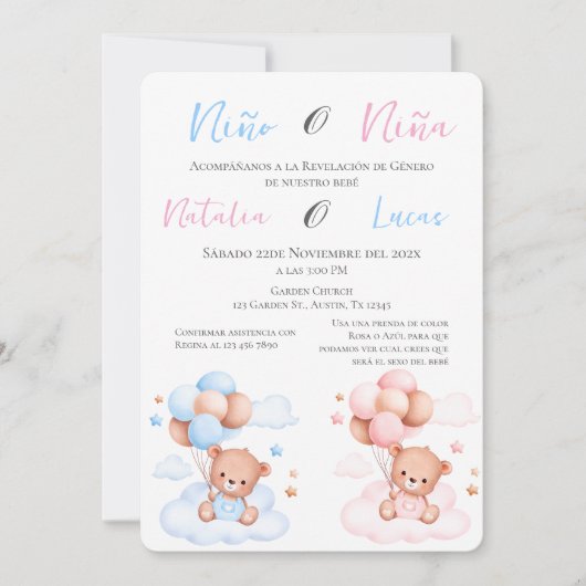 Hij of zij Blauw of Roze Genderonthulling Uitnodig Kaart (Voorkant)