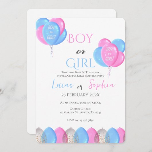 Hij of zij Blauw of Roze Genderonthulling Uitnodig Kaart (Voorkant / Achterkant)