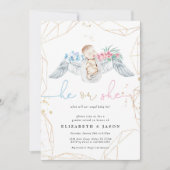 Hij of zij Blauw Roze Angel Glitter Gender onthull Kaart (Voorkant)