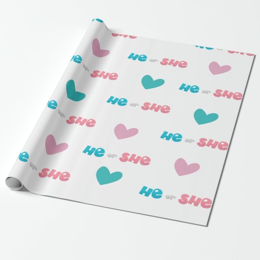 Hij of zij Blauw Roze Gender Reveal Party Cadeaupapier (Uitgerold)