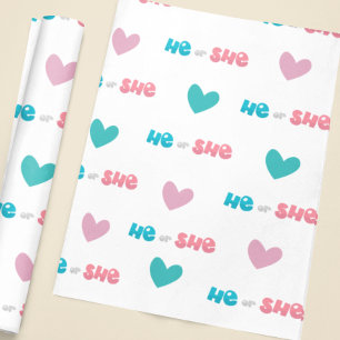 Hij of zij Blauw Roze Gender Reveal Party Cadeaupapier