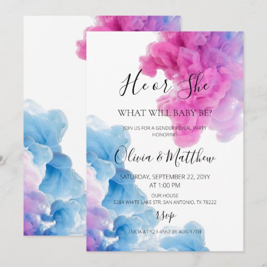 Hij of zij Blauw roze rookgeslacht laat inventivit Kaart (Voorkant / Achterkant)