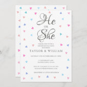Hij of Zij Blauwe Roze Harten Geslacht Reveal Fees Kaart (Voorkant / Achterkant)