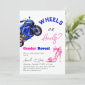 Hij of zij Blauwe Roze Wielen of Hakken Gender Rev Kaart (Staand voorkant)