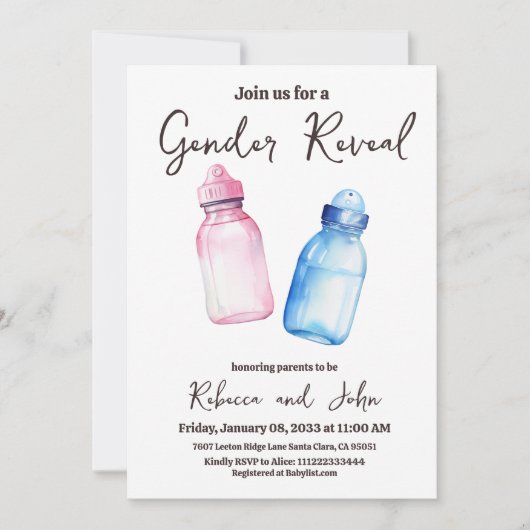 Hij of zij Blue en Pink Baby Bottle Gender Reveal Kaart (Voorkant)