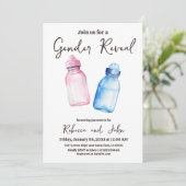 Hij of zij Blue en Pink Baby Bottle Gender Reveal Kaart (Staand voorkant)