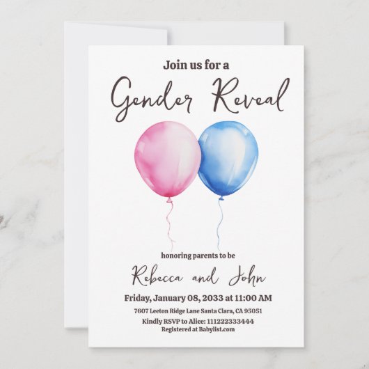 Hij of zij Blue en Pink Balloon Gender Reveal Kaart (Voorkant)