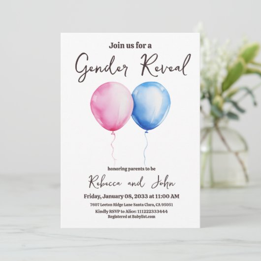 Hij of zij Blue en Pink Balloon Gender Reveal Kaart (Staand voorkant)