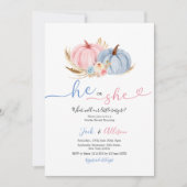Hij of zij Blue Gingham Pink Pumpkin Gender Reveal Kaart (Voorkant)