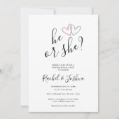 Hij of zij Blue Pink Hearts Gender Reveal Party Kaart (Voorkant)