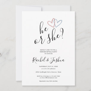 Hij of zij Blue Pink Hearts Gender Reveal Party Kaart