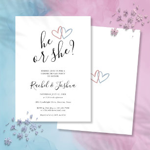 Hij of zij Blue Pink Hearts Gender Reveal Party Kaart