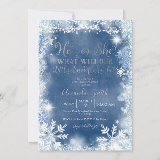 Hij of zij Blue Silver Snowflakes Gender onthullin Kaart (Voorkant)