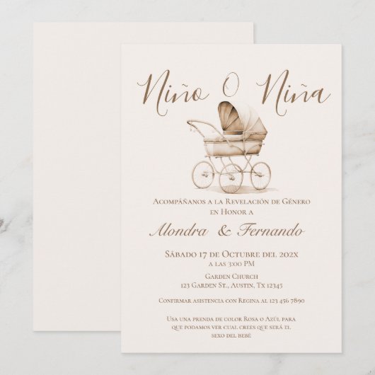 Hij of zij Boho Baby Stroller Gender Reveal Invita Kaart (Voorkant / Achterkant)